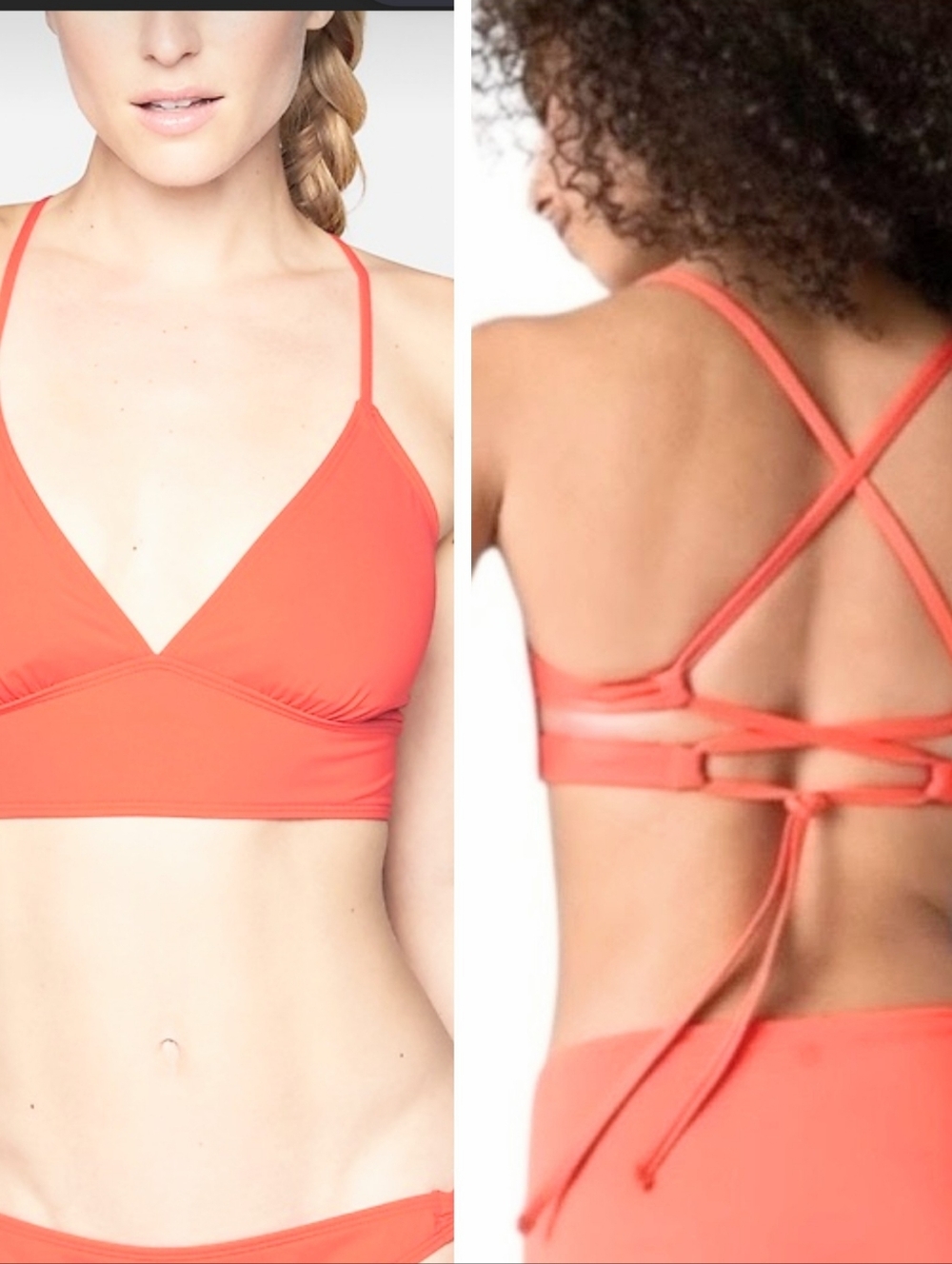 NWT Athleta Set Coral Peach Bikini Strappy Top & Side-Tie Bottoms Women's Medium